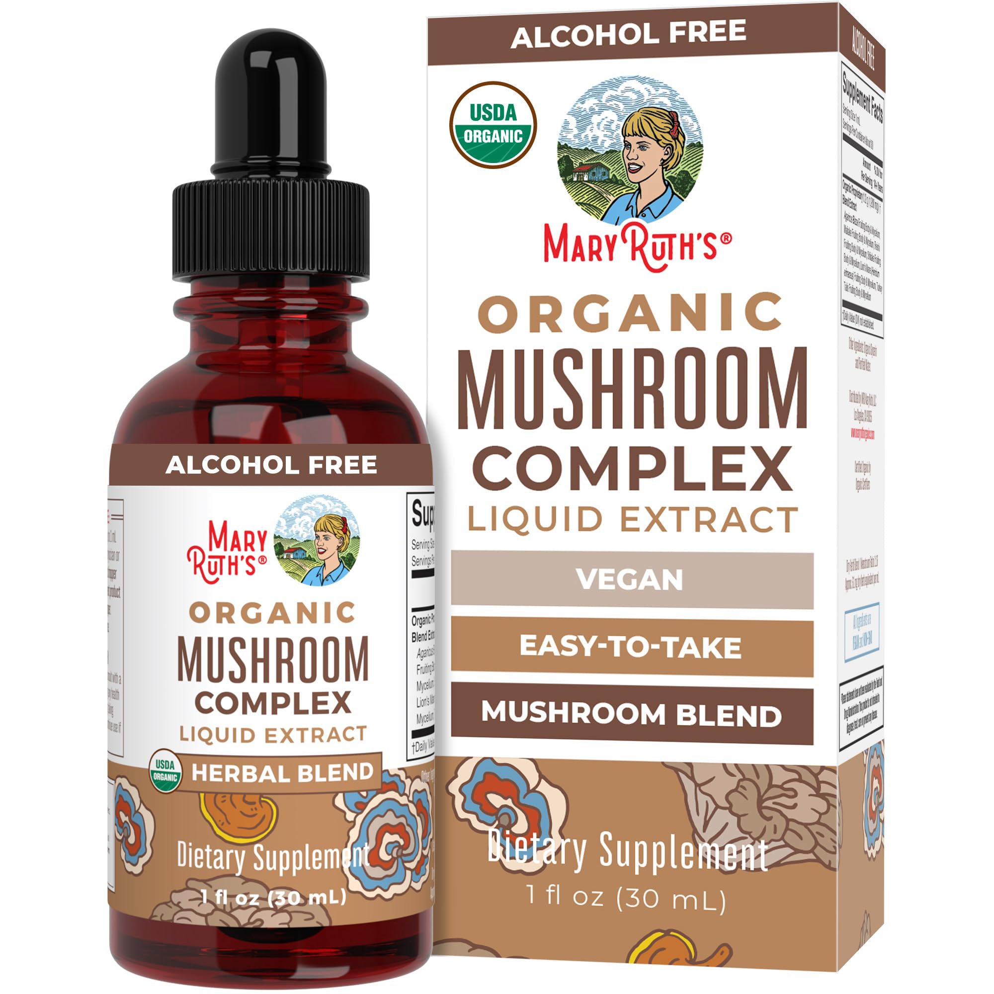 MaryRuth Organics USDA Mushroom Complex Drops - Immune & Cognitive Support | Vegan, Alcohol-Free | 1 oz (30 Servings)