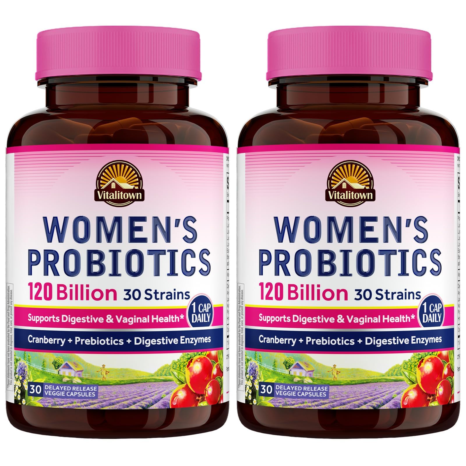 Vitalitown Women's Probiotics 120 Billion CFUs - Gut & Vaginal Health Support - 60 Capsules