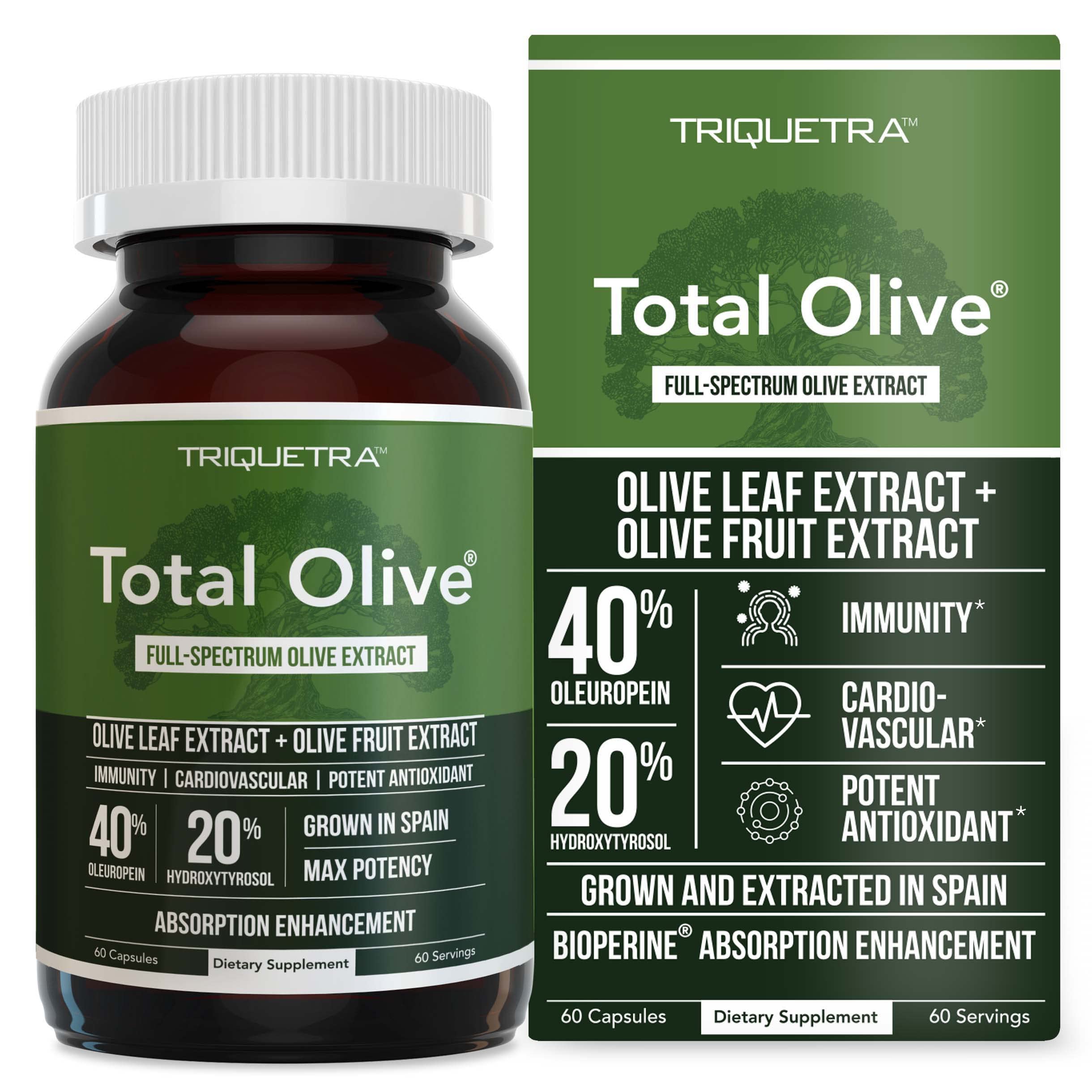 Total Olive® Olive Leaf Extract Complex (40% Oleuropein) with BioPerine, 60 Count