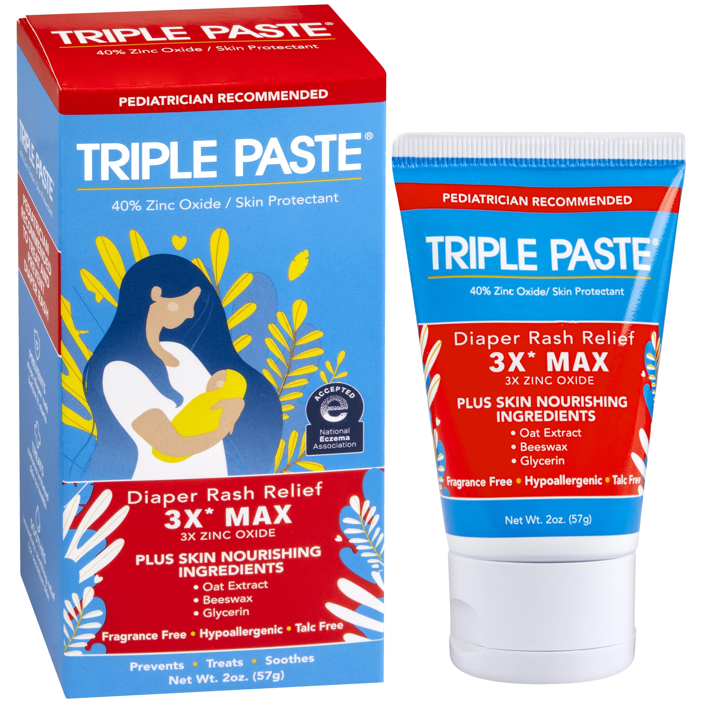 Triple Paste 3X Max Diaper Rash Ointment 2 oz | Maximum Strength Zinc Oxide