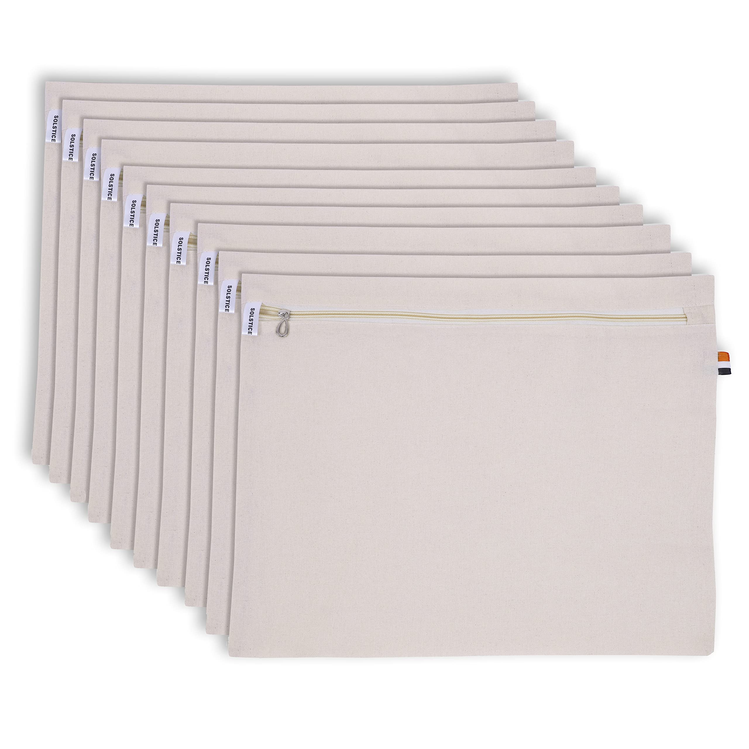 SOLSTICE Cotton Saree Cover Storage Bags 18" x 15" Zipper Closure - Pack of 10 No Window