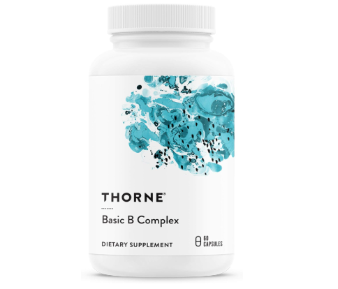 THORNE Basic B-Complex - Tissue-Ready Vitamin B Complex Supplement with Choline - Supports Cellular Energy Production, Brain Health & Red Blood Cell Formation - Gluten-Free, Dairy-Free - 60 Capsules