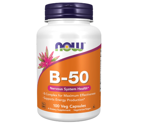 NOW Foods Supplements, Vitamin B-50 mg, Energy Production*, Nervous System Health*, 100 Veg Capsules