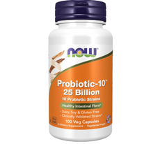 مكملات NOW Foods، Probiotic-10™، 25 مليار، مع 10 سلالات بروبيوتيك، خالية من منتجات الألبان والصويا والغلوتين، تم التحقق من السلالة، 100 كبسولة نباتية 