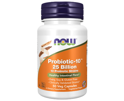 NOW Foods Supplements, Probiotic-10™, 25 Billion, with 10 Probiotic Strains, Dairy, Soy and Gluten Free, Strain Verified, 50 Veg Capsules