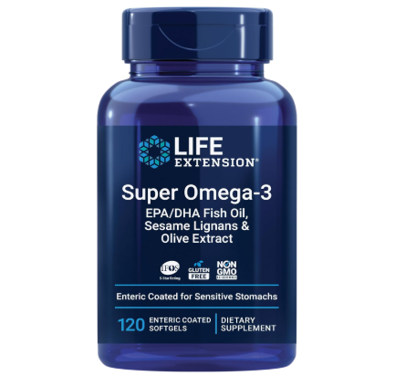 Life Extension Super Omega-3 EPA/DHA Fish Oil, Sesame Lignans & Olive Extract – Heart Health, Brain Health, Inflammation Health Support, Gluten-Free, Enteric-Coated, Non-GMO, 120 Softgels