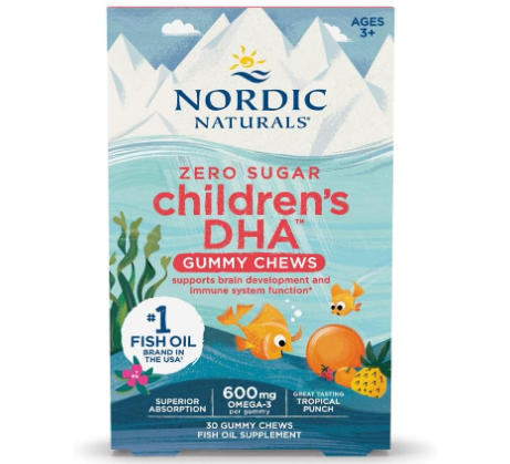 علكات DHA للأطفال من Nordic Naturals Zero Sugar، بنكهة استوائية - 30 علكة للأطفال - 600 مجم من إجمالي أحماض أوميجا 3 - نمو الدماغ والتعلم والمناعة الصحية - خالية من الكائنات المعدلة وراثيًا - 30 وجبة 