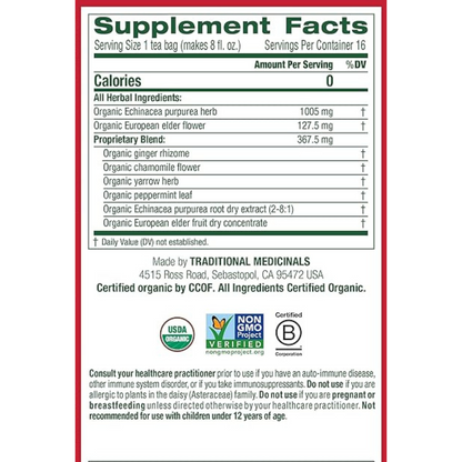 Traditional Medicinals Teas Organic Echinacea Plus Elderberry Tea, Elder 16 Bags (Pack Of 1)