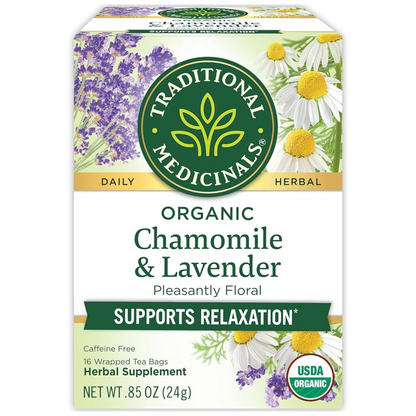 Traditional Medicinals Tea, Organic Chamomile & Lavender, Stress Relief, 16 Tea Bags