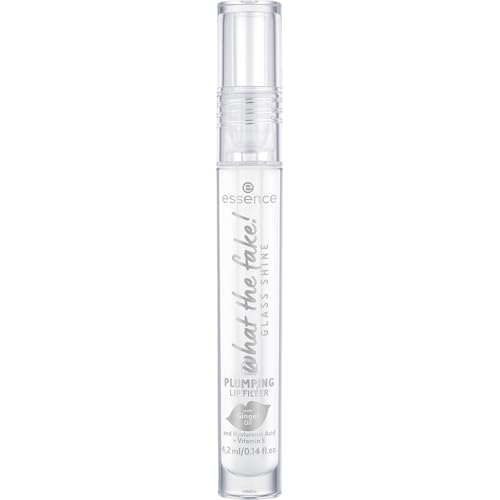 Essence what the fake! Glass Shine Plumping Lip Filler - Transparent Hyaluronic Acid Vitamin E Ginger Oil | Vegan, Paraben-Free | 4.2 ml