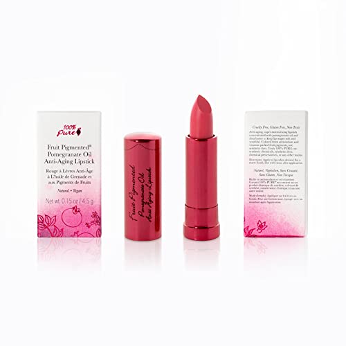 100% PURE Pomegranate Oil Anti-Aging Lipstick – Fruit Pigmented, Satin Finish, Long Lasting, Moisturizing with Cocoa Butter