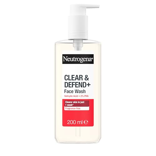 Neutrogena Clear & Defend+ Face Wash - Purifying Facial Wash for Acne-Prone Skin with Salicylic Acid and AHA/PHA - 200ml