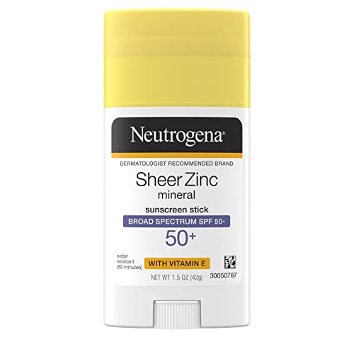 Neutrogena Sheer Zinc Oxide Mineral Sunscreen Stick SPF 50+ - Vitamin E Enriched, Water Resistant & Residue-Free - 1.5 Oz