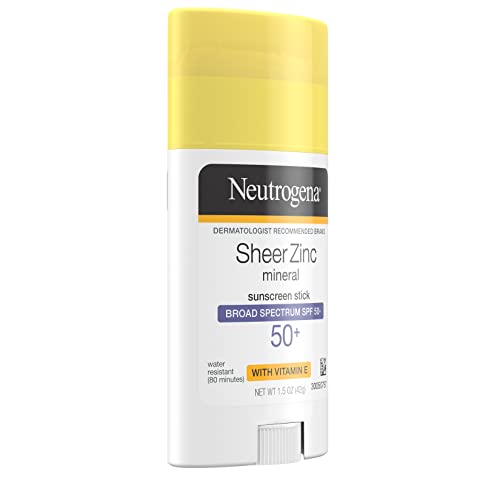 Neutrogena Sheer Zinc Oxide Mineral Sunscreen Stick SPF 50+ - Vitamin E Enriched, Water Resistant & Residue-Free - 1.5 Oz