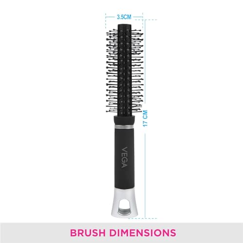 Vega Mini Round Styling Brush - Black & Silver Handle