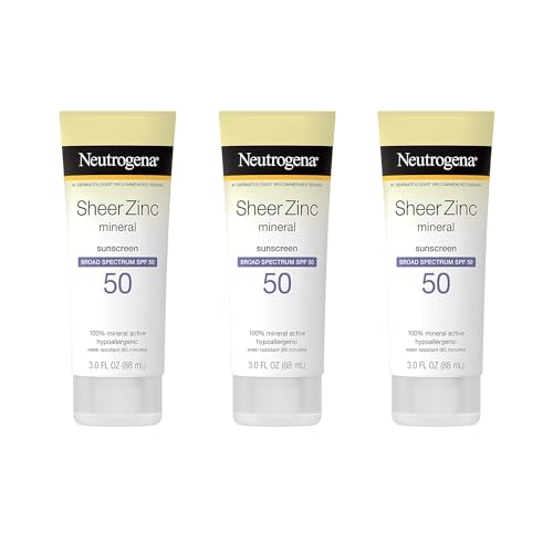 Neutrogena Mineral Sunscreen Sheer Zinc Oxide Dry-Touch Lotion SPF 50 - Water Resistant for Sensitive Skin (3 fl. oz, 3 Pack)