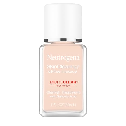 Neutrogena SkinClearing Oil-Free Acne Foundation with Salicylic Acid - Shine Controlling Makeup for Acne-Prone Skin, 20 Natural Ivory, 1 fl. oz