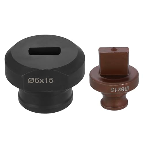 Harfington 6x15mm Slotted Hole Hydraulic Punch Die Kit for MHP-20 JP-20 Machines - 40Cr Steel, Burgundy & Black