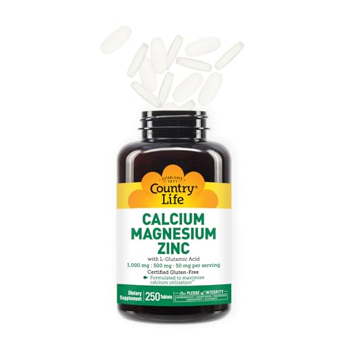 Country Life Calcium Magnesium Zinc - 250 Tablets for Bone & Immune Health