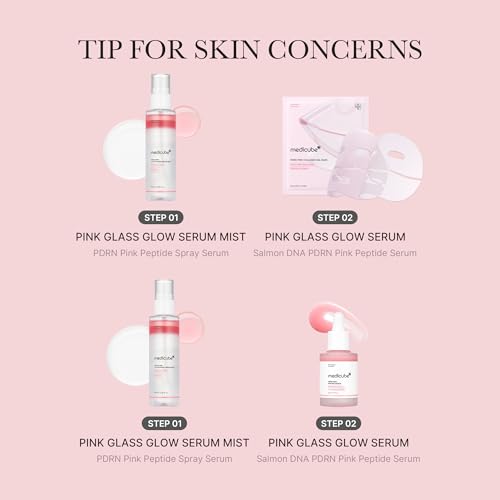 medicube Salmon DNA PDRN Pink Glutathione Spray Serum | Pink Glass Glow Serum Mist for Moisturizer, Soothing, Firming, and Uneven Skin Tone | Korean Skincare