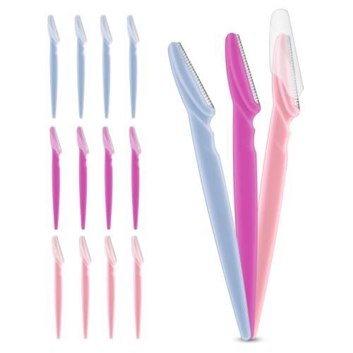 12 Pieces Eyebrow Razor for Women & Men - Dermaplaning Tool Kit with Safety Cover for Facial Hair Removal