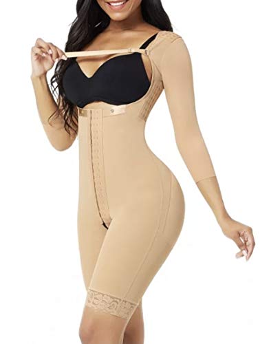 Women's Full Body Shaper - Compression Lace Bodysuit in Beige, Size L