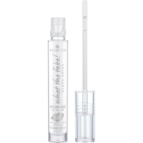 Essence what the fake! Glass Shine Plumping Lip Filler - Transparent Hyaluronic Acid Vitamin E Ginger Oil | Vegan, Paraben-Free | 4.2 ml