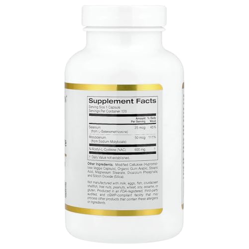 California Gold Nutrition N-Acetyl-L-Cysteine (NAC) with Molybdenum & Selenium, 120 Capsules