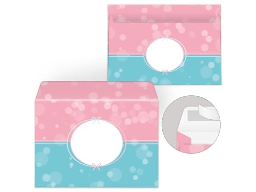15 Pack Gender Reveal Party Invitations & Envelopes (Blue & Pink Stork)