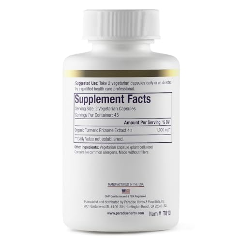 Paradise Herbs Turmeric - 90 Vegetarian Capsules - Premium Turmeric Supplement for Joint & Immune Support