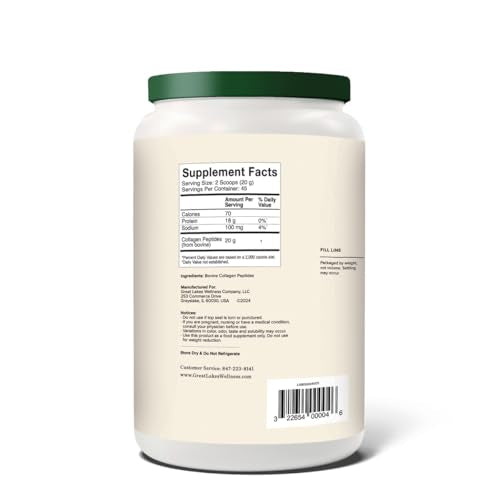 Great Lakes Wellness Bovine Collagen Peptides Powder (32 oz) - Unflavored Hydrolyzate for Skin, Hair & Joint Health