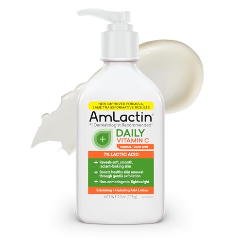 AmLactin Daily Vitamin C Body Lotion, 7.9oz, Exfoliating & Skin Brightening for Dry Skin, 7% Lactic Acid