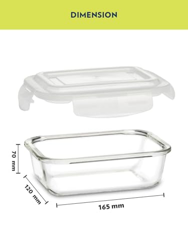 Borosil Klip-N-Store Rectangular Glass Food Storage Container with Air-Tight Lid - 370ml
