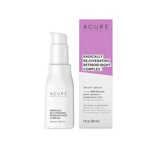 Acure Radically Rejuvenating Retinoid Overnight Complex - Vegan Anti-Aging Serum with Polyglutamic Acid & Plant Squalane - 100% Vegan - 30ml