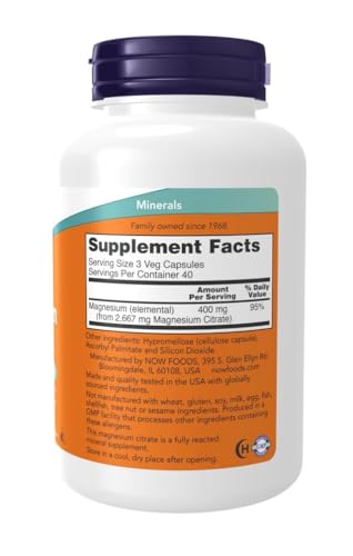 NOW Foods Magnesium Citrate 240 Veg Capsules - High Absorption Formula for Sleep & Muscle Support