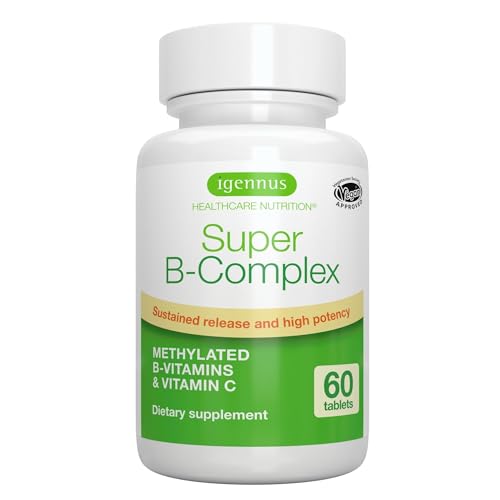 Igennus Super B-Complex - Methylated Sustained Release B Vitamins & Vitamin C - Vegan Energy & Heart Health Support