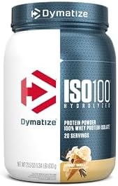 Dymatize ISO100 Hydrolyzed Protein Powder, 100% Whey Isolate, 25g of Protein, 5.5g BCAAs, Gluten Free, Fast Absorbing, Easy Digesting, Gourmet Vanilla, 20 Servings