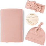 Joyzzz Baby Girl Newborn Swaddle Set - Blanket, Headband & Beanie