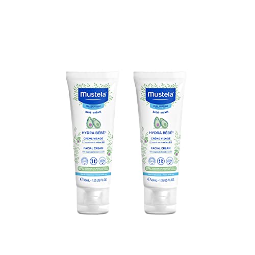 Mustela Hydra Bebe Face Cream - Daily Baby Moisturizer with Natural Avocado (Pack of 2) - 40ml Each