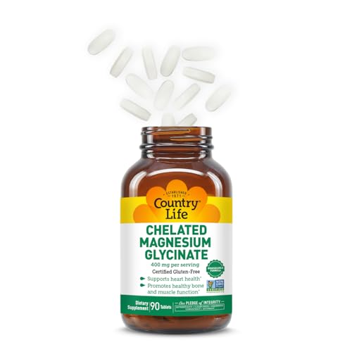 Country Life Chelated Magnesium Glycinate 400mg - 90 Tablets - Vegan & Gluten Free