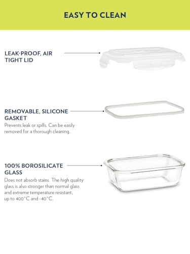 Borosil Klip-N-Store Rectangular Glass Food Storage Container with Air-Tight Lid - 370ml