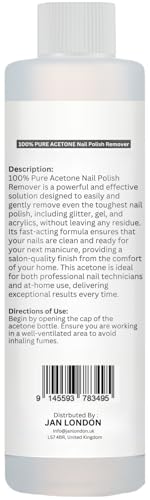 JAN LONDON 100% Pure Acetone Nail Polish Remover - Professional Strength for Gel & Acrylic Nails (250ml)