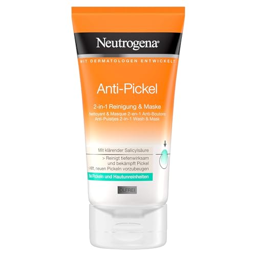 Neutrogena Anti-Pimple Facial Cleanser with Salicylic Acid - 2-in-1 Cleansing & Mask for Blemished Skin, Oil-Free, 150 ml