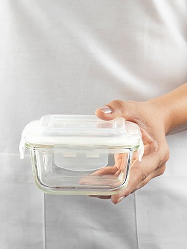 BOROSIL KLIP-N-STORE 520ML Square Glass Food Storage Container with Airtight Lid