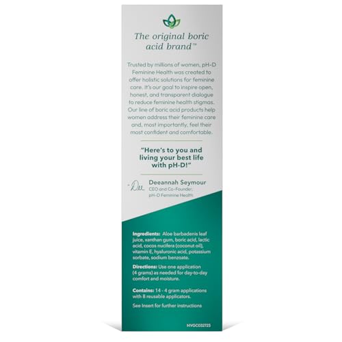 Boric Acid Moisturizing Gel with Hyaluronic Acid & Vitamin E - pH-D Feminine Health - Dryness Relief, Paraben-Free, Vegan, 14 Applications