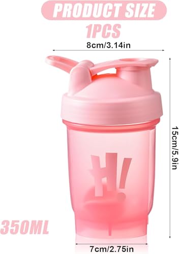 350ml Protein Shaker Cup with Mixing Ball – Leakproof Flip-Lid Sports Bottle for Shakes & Smoothies (Pink)