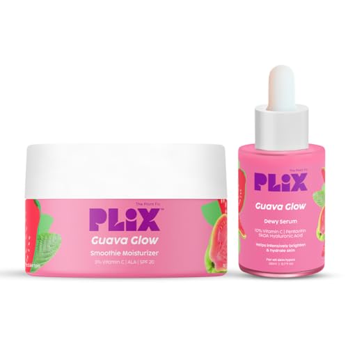 PLIX Guava Glow Dewy Serum (10% Vitamin C) & Smoothie Moisturizer Duo for Radiant Skin
