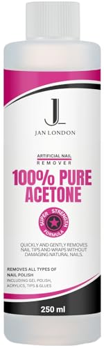 JAN LONDON 100% Pure Acetone Nail Polish Remover - Professional Strength for Gel & Acrylic Nails (250ml)