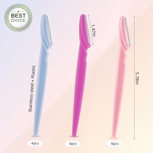 12 Pieces Eyebrow Razor for Women & Men - Dermaplaning Tool Kit with Safety Cover for Facial Hair Removal