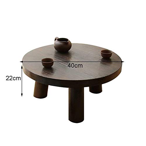 Small Round Wood Coffee Table - Low Living Room Side Table (Dark Brown/Bay Brown)
